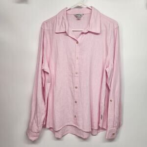 Orvis Powder Pink Linen Blend Roll Tab Long Sleeve Button Up Shirt Women's L